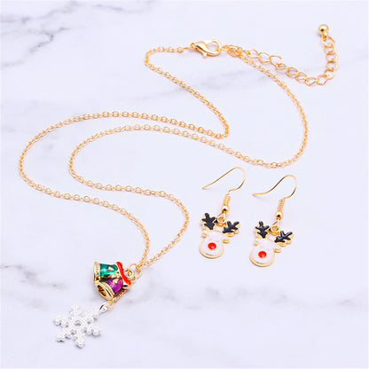White and 18K Gold-Plated Reindeer Earrings and Snowflake Pendant Necklace, gold drop earrings for women, lifestyle look