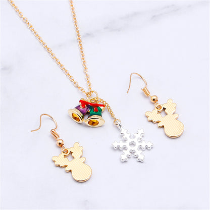 White and 18K Gold-Plated Reindeer Earrings and Snowflake Pendant Necklace, gold drop earrings for women, styled look