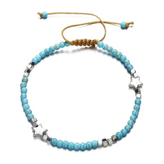 Turquoise & Silver-Plated Star Adjustable Anklet