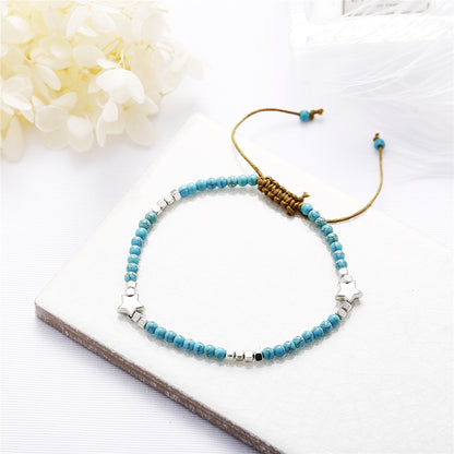 Turquoise and Silver-Plated Star Adjustable Anklet, silver anklet bracelet, vintage-inspired design, lifestyle look