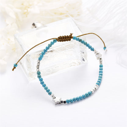 Turquoise and Silver-Plated Star Adjustable Anklet, silver anklet bracelet, vintage-inspired design, styled look