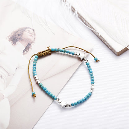 Turquoise and Silver-Plated Star Adjustable Anklet, silver anklet bracelet, vintage-inspired design, side view