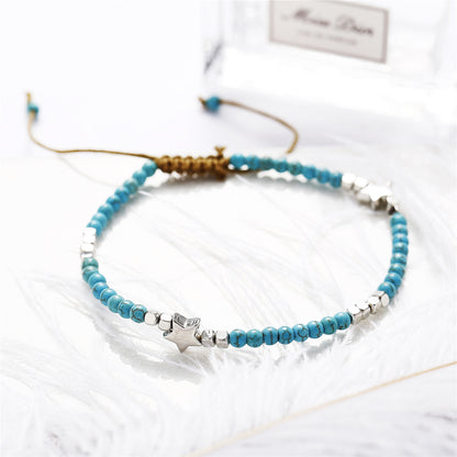 Turquoise & Silver-Plated Star Adjustable Anklet