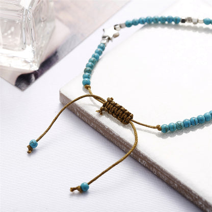 Turquoise & Silver-Plated Star Adjustable Anklet