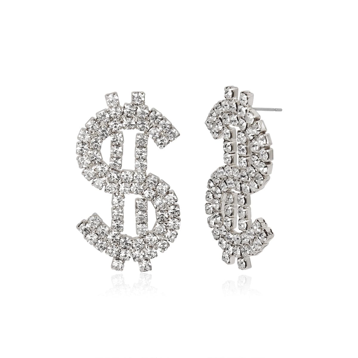 Cubic Zirconia & Silver-Plated Dollar Sign Drop Earrings