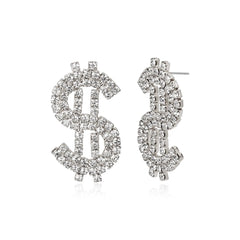 Cubic Zirconia & Silver-Plated Dollar Sign Drop Earrings