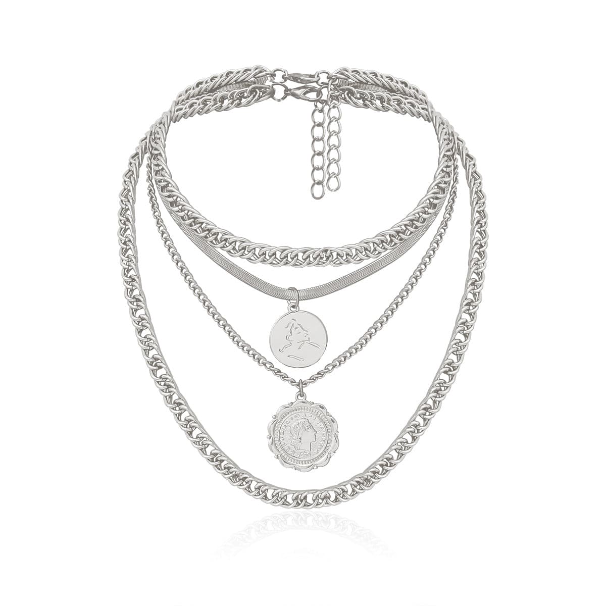 Silver-Plated Coin Layered Pendant Necklace Set