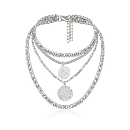 Silver-Plated Coin Layered Pendant Necklace Set