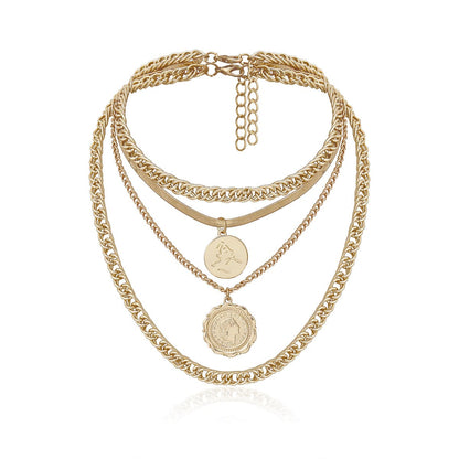 18K Gold-Plated Coins Layered Pendant Necklace, gold pendant necklace for women, botanical inspired, detail close-up