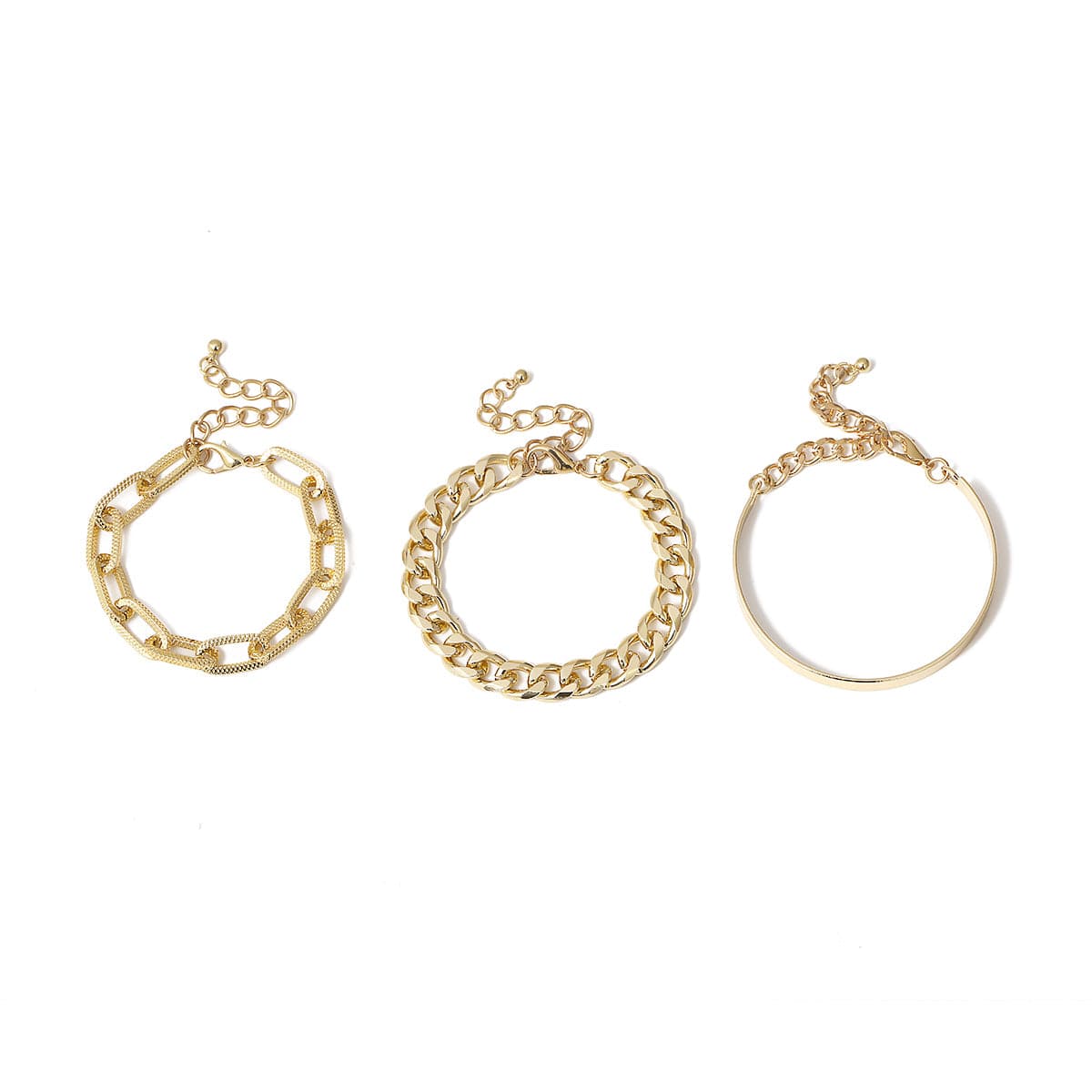 18K Gold-Plated Cut Figaro Bracelet Set, jewelry gift sets for women, everyday style, front view