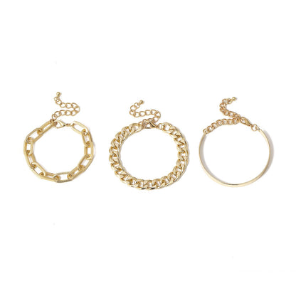18K Gold-Plated Cut Figaro Bracelet Set, jewelry gift sets for women, everyday style, front view
