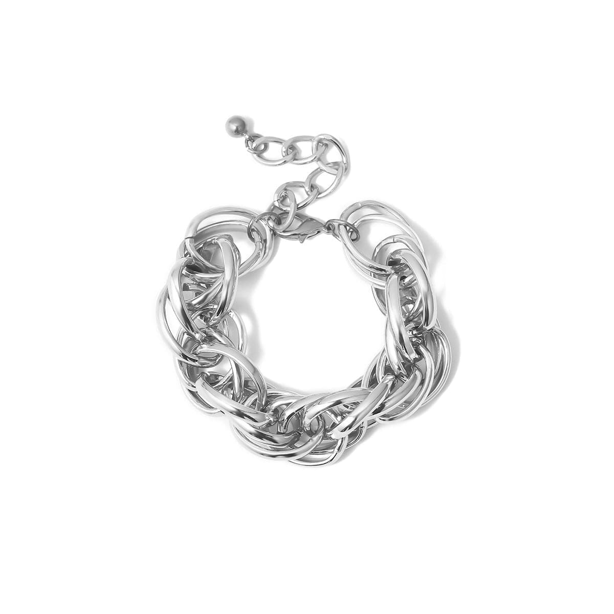 Silver-Plated Overlapping Chain Link Bracelet, silver bracelet for women, vintage-inspired design, side view