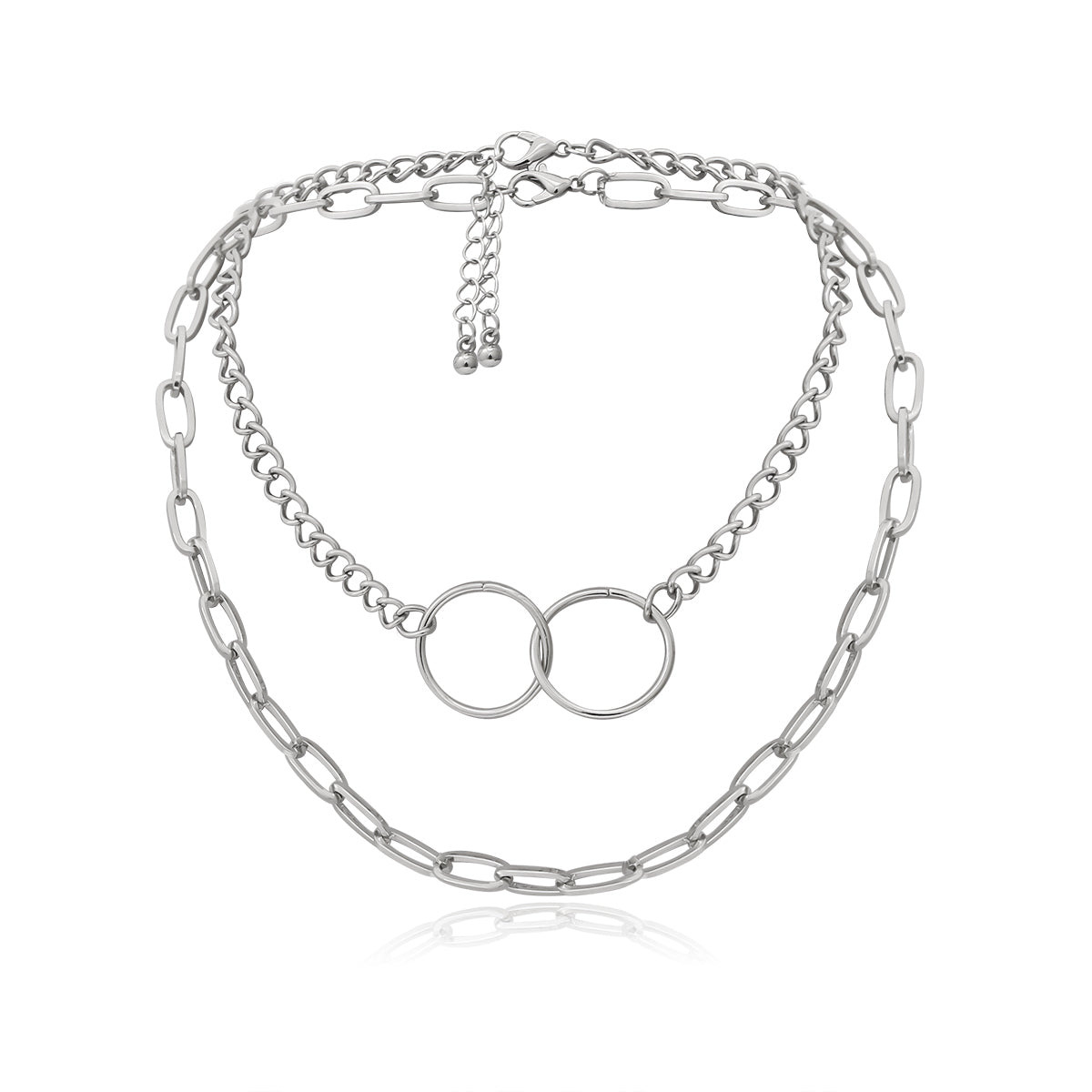 Silver-Plated Interlocked-Rings Layered Necklace
