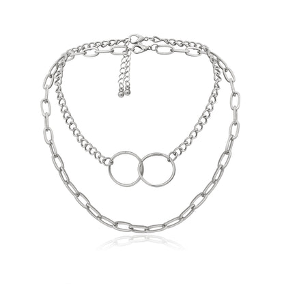 Silver-Plated Interlocked-Rings Layered Necklace