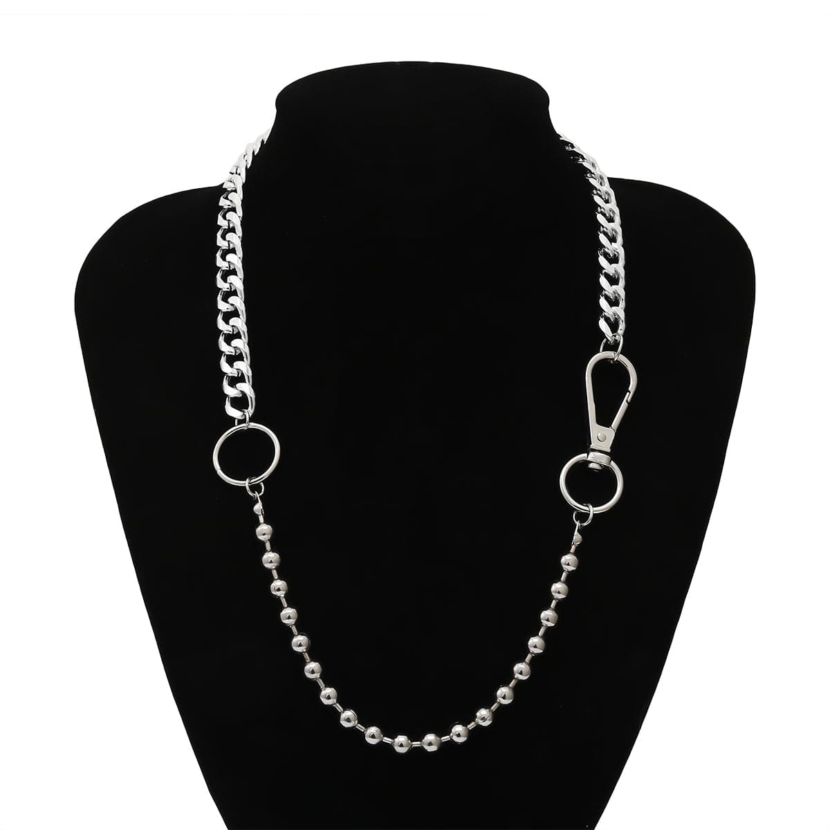 Silver-Plated Beaded Lobster Claw Necklace