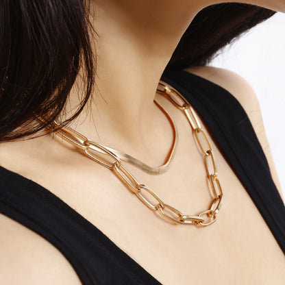 18K Gold-Plated Cable and Snake Chain Necklace Set, jewelry gift sets for women, everyday style, side view