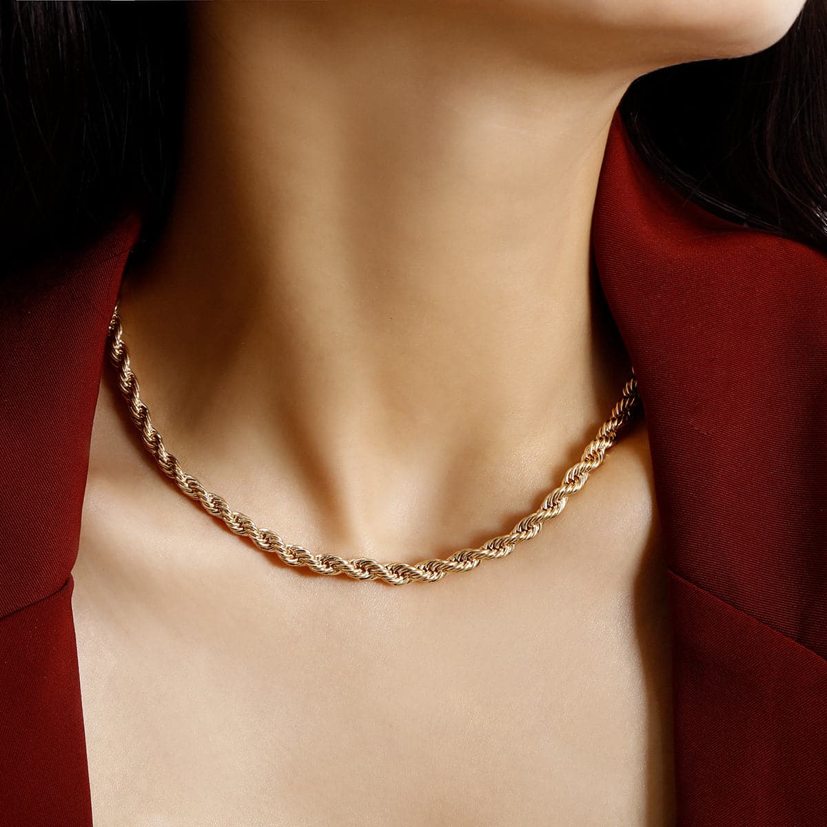 18K Gold-Plated Twisted Necklace, gold pendant necklace for women, vintage-inspired design, styled look