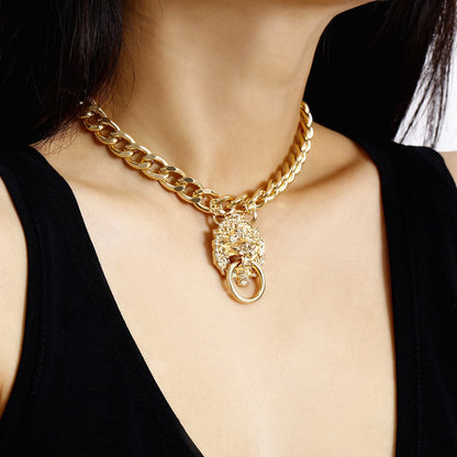 18K Gold-Plated Lion Catch Pendant Necklace, gold pendant necklace for women, vintage-inspired design, styled look