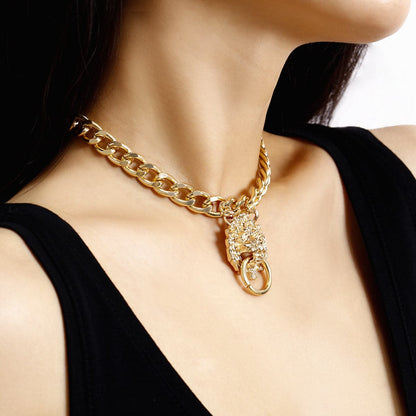 18K Gold-Plated Lion Catch Pendant Necklace