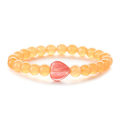 Orange Quartz Heart Charm Beaded Stretch Bracelet