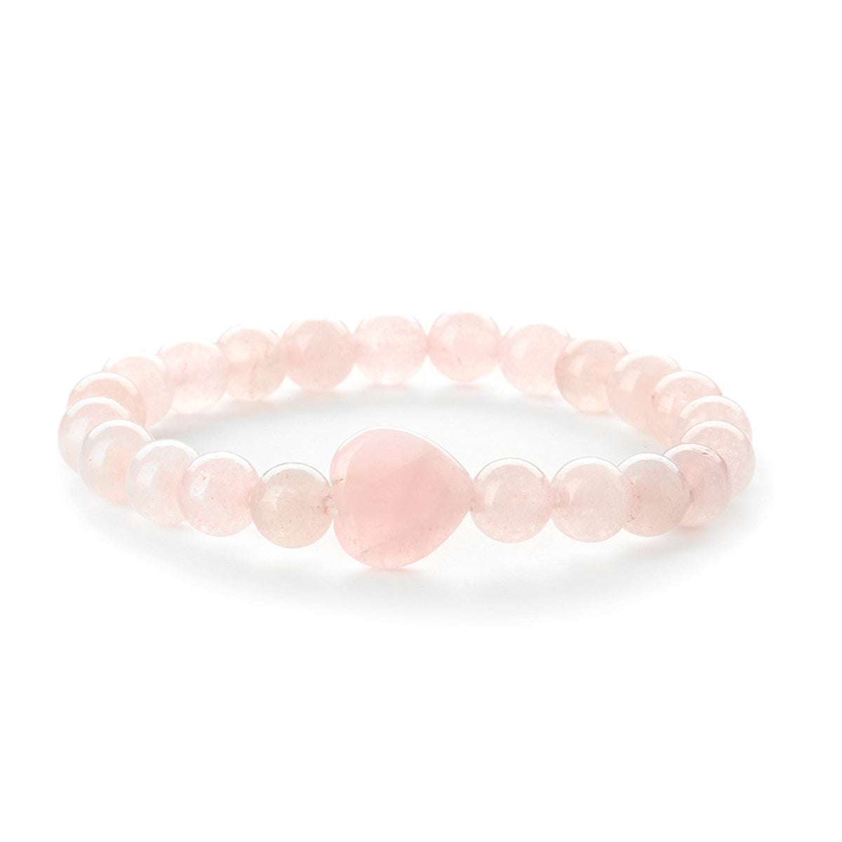 Pink Quartz Heart Charm Beaded Stretch Bracelet, bracelet for women, botanical inspired, front view