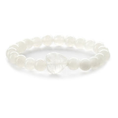 White Quartz Heart Charm Beaded Stretch Bracelet