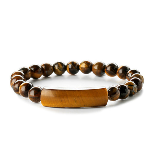 Brown Quartz Curved Bar Beaded Stretch Bracelet, bracelet for women, everyday style, front view