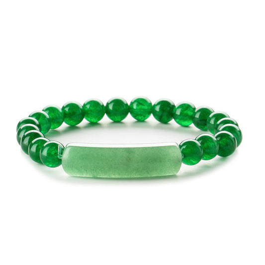 Green Quartz Curved Bar Beaded Stretch Bracelet, bracelet for women, dainty minimalist design, front view