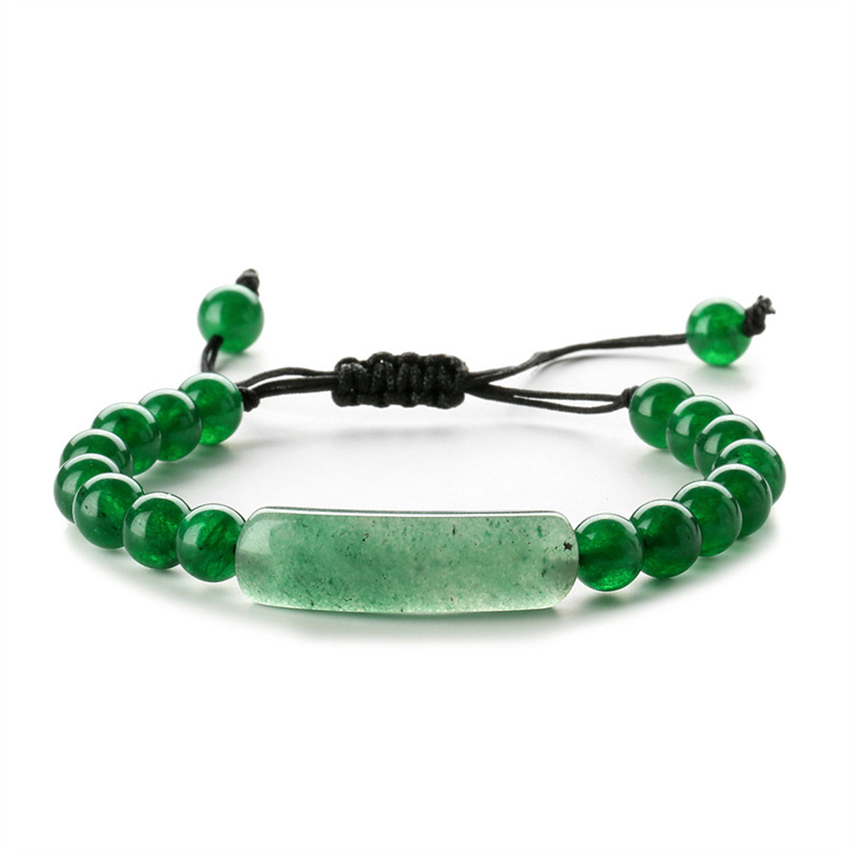 Green Quartz Curved Bar Beaded Adjustable Bracelet, bracelet for women, everyday style, front view