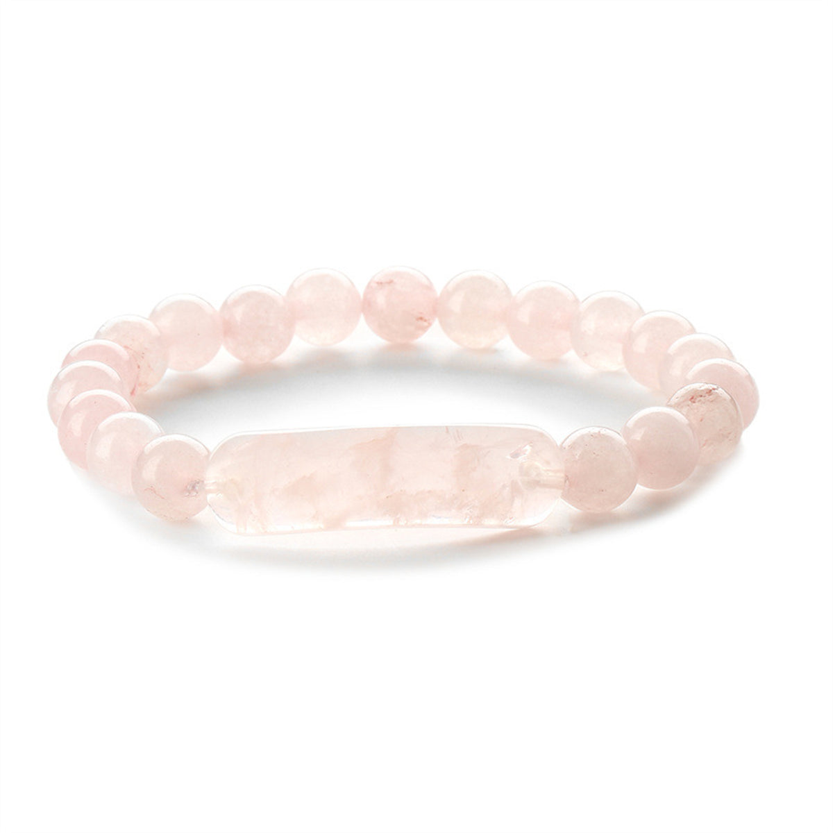 Pink Quartz Curved Bar Beaded Stretch Bracelet, bracelet for women, elegant gift for her, front view