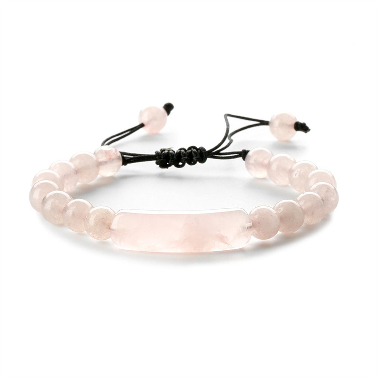 Pink Quartz and Polyester Curved Bar Adjustable Bracelet, bracelet for women, everyday style, front view
