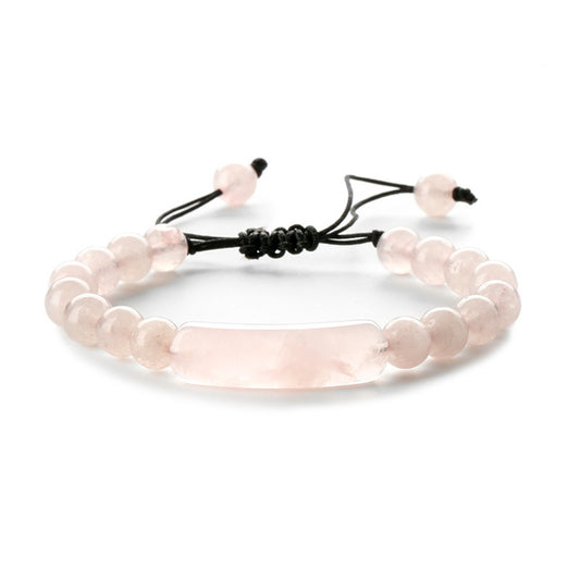 Pink Quartz and Polyester Curved Bar Adjustable Bracelet, bracelet for women, everyday style, front view