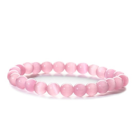 Pink Quartz Round Beaded Stretch Bracelet, bracelet for women, vintage-inspired design, front view