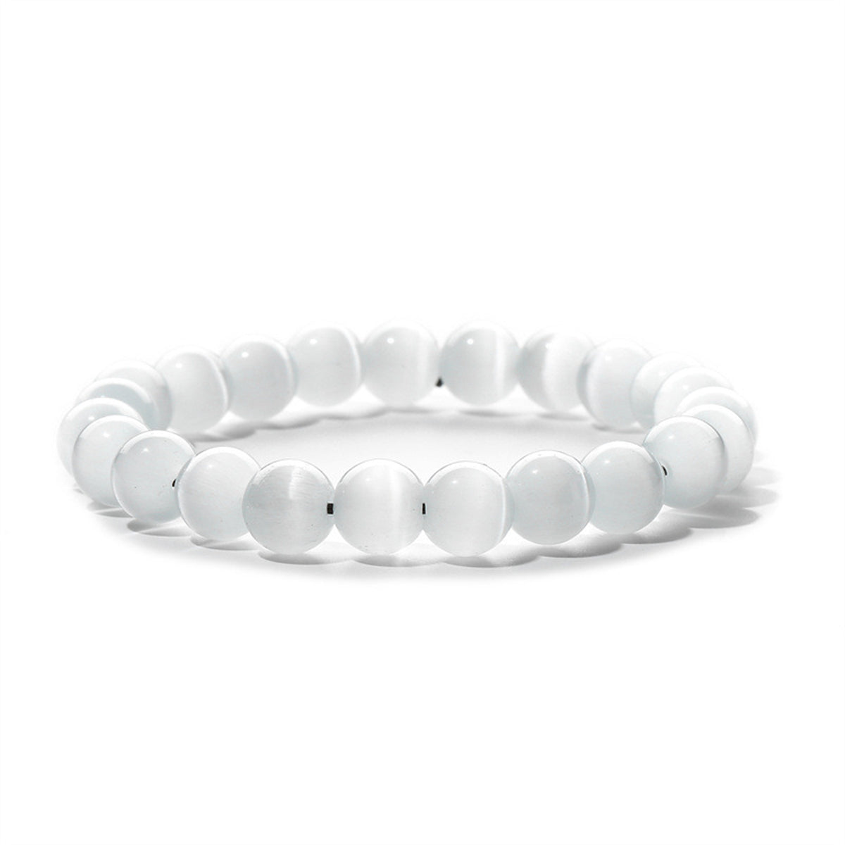 White Quartz Round Beaded Stretch Bracelet, bracelet for women, everyday style, front view