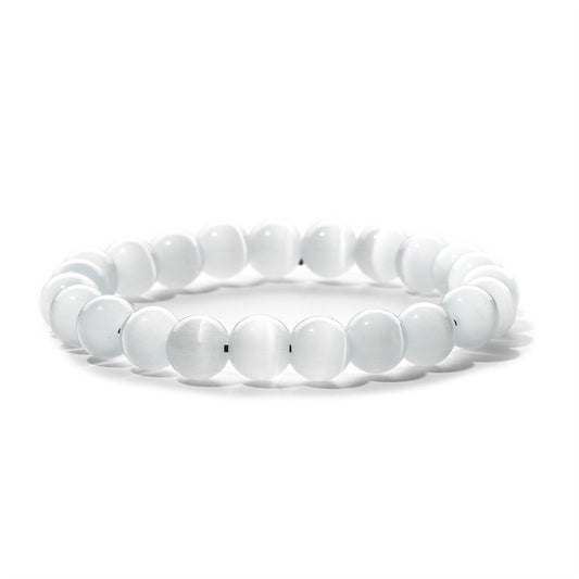 White Quartz Round Beaded Stretch Bracelet, bracelet for women, everyday style, front view