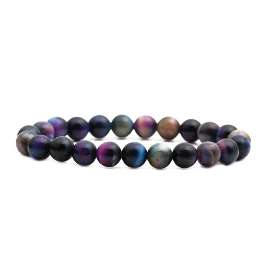 Purple and Black Quartz Beaded Stretch Bracelet, bracelet for women, dainty minimalist design, front view