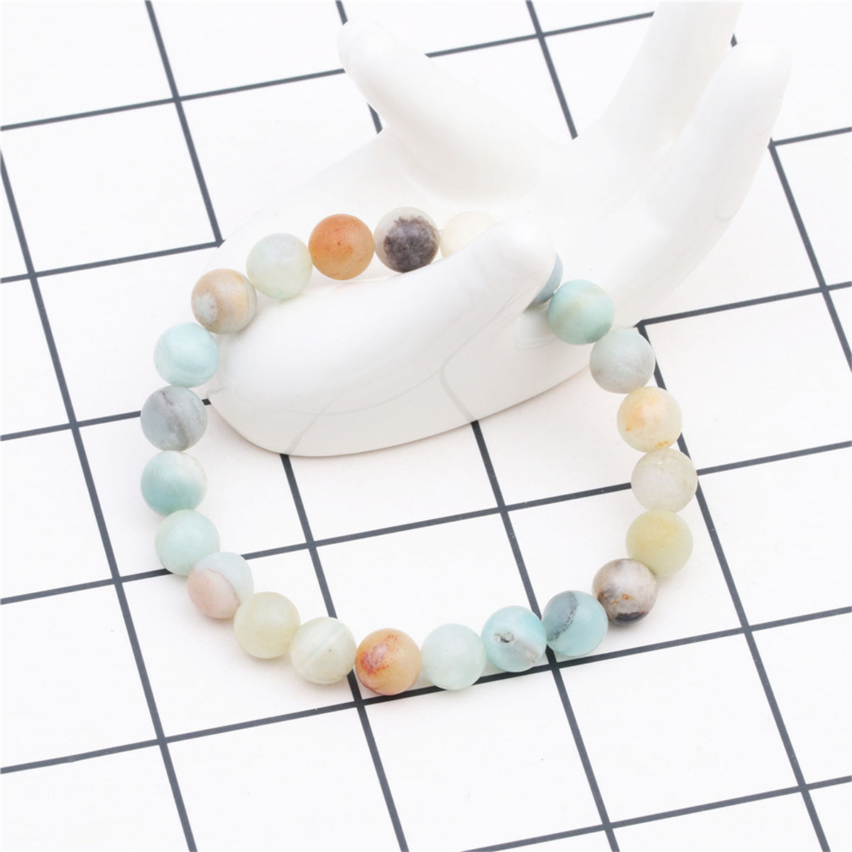 Pink and Blue Quartz Beaded Stretch Bracelet, bracelet for women, vintage-inspired design, side view