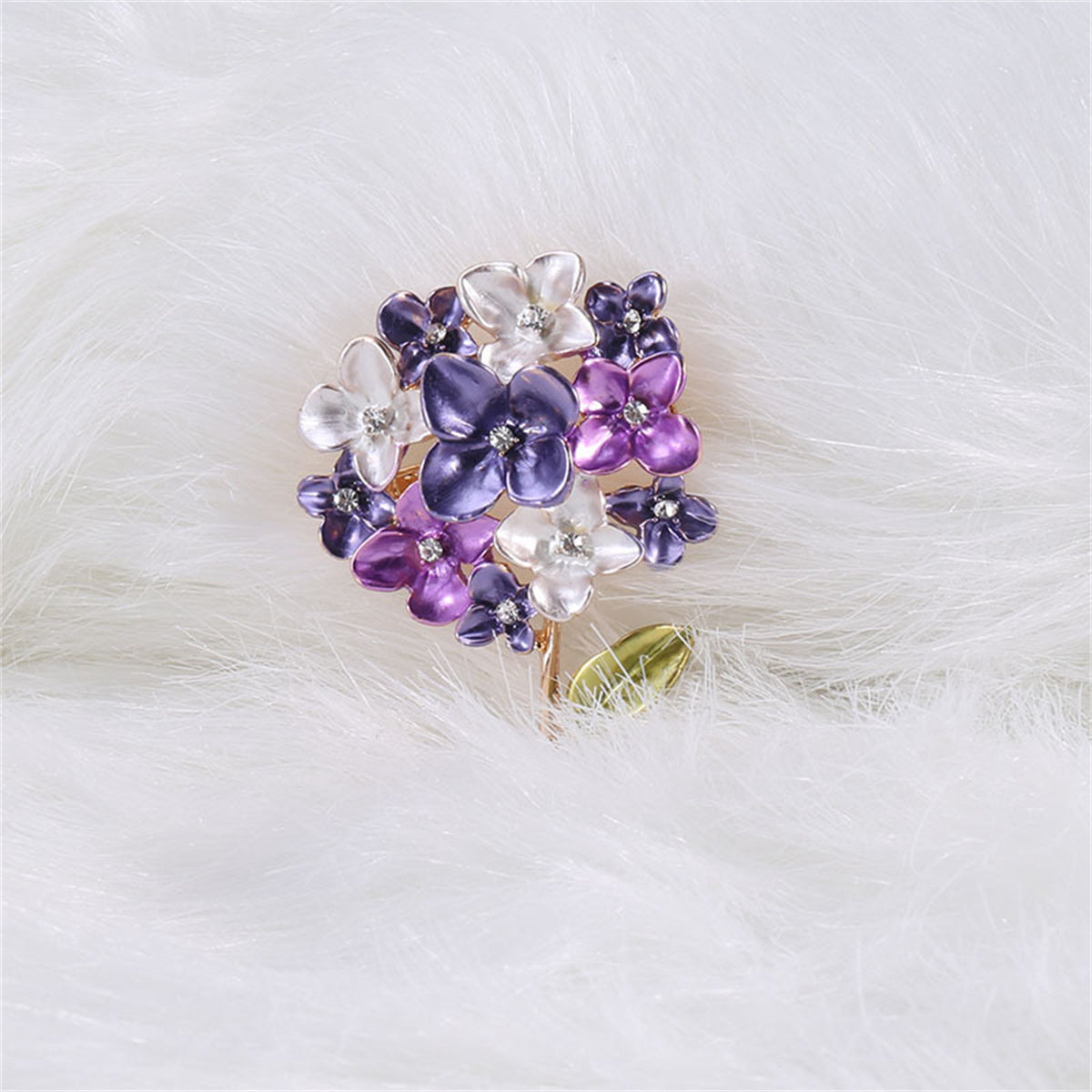 Purple Enamel and Cubic Zirconia Lilac Brooch, brooch pin, elegant gift for her, side view