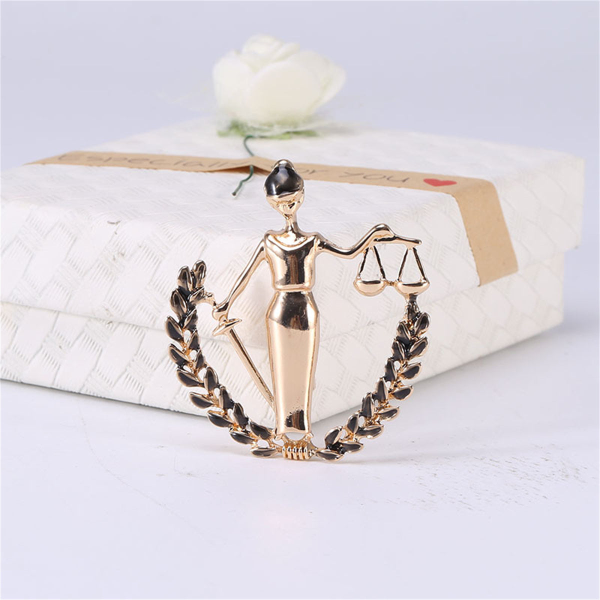 Black Enamel & 18K Gold-Plated Libra Figure Brooch