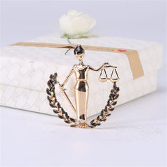 Black Enamel & 18K Gold-Plated Libra Figure Brooch
