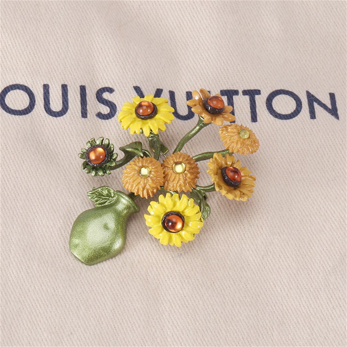 Yellow and Green Sunflower Vase Brooch, brooch pin, botanical inspired, styled look