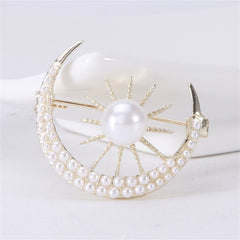 Pearl & 18K Gold-Plated Sun & Moon Brooch
