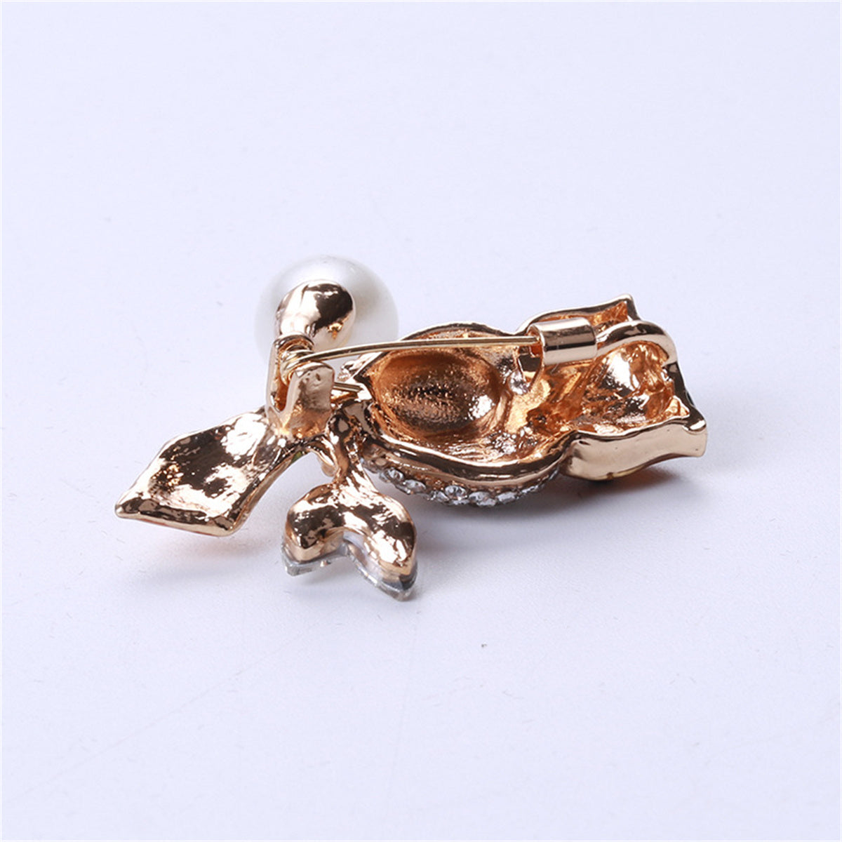 Brown Enamel and Crystal Cubic Zirconia 18K Gold-Plated Owl Brooch, gold brooch pin, everyday style, lifestyle look