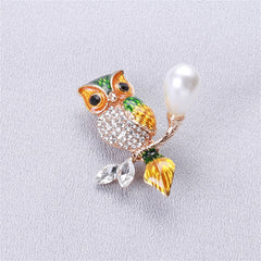Green Crystal & Cubic Zirconia Owl Brooch