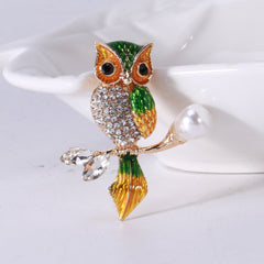 Green Crystal & Cubic Zirconia Owl Brooch