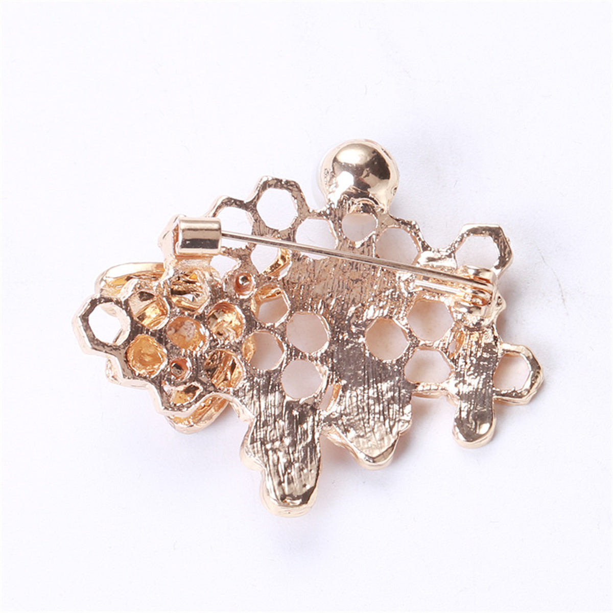 Pearl & Cubic Zirconia Enamel Openwork Honeycomb Bee Brooch