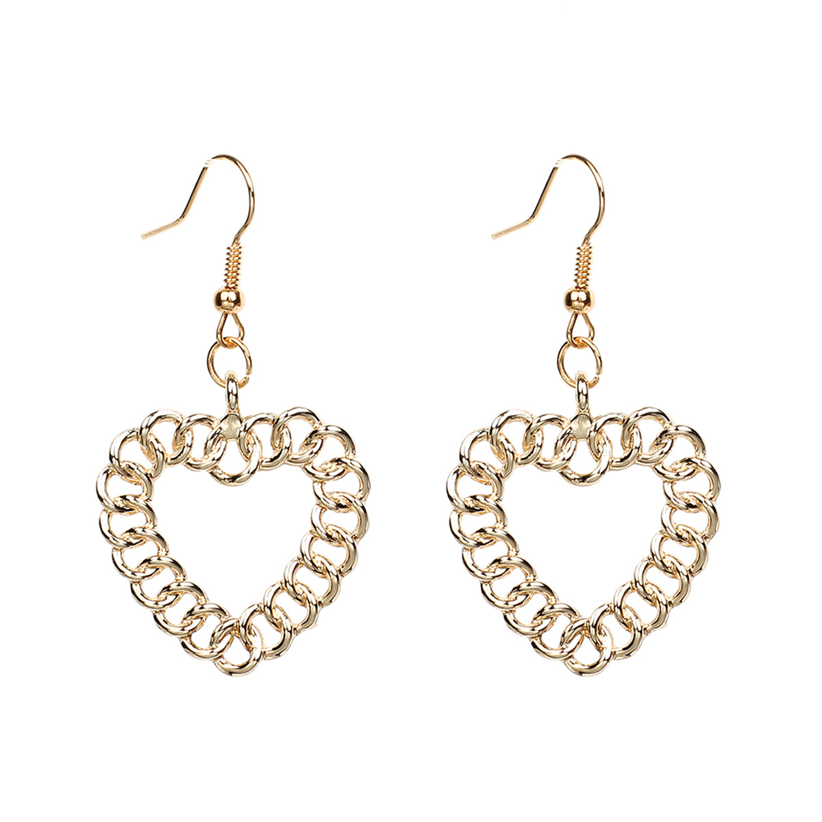 18K Gold-Plated Figaro Open Heart Drop Earrings, gold drop earrings for women, vintage-inspired design, side view