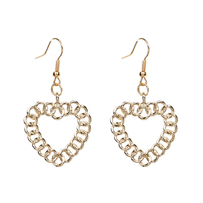 18K Gold-Plated Figaro Open Heart Drop Earrings, gold drop earrings for women, vintage-inspired design, side view