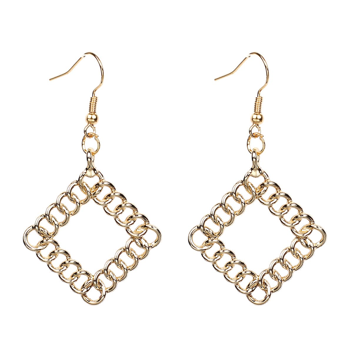 Elegant 18K gold-plated rhombus drop earrings, showcasing a chic square design in stunning gold metal.