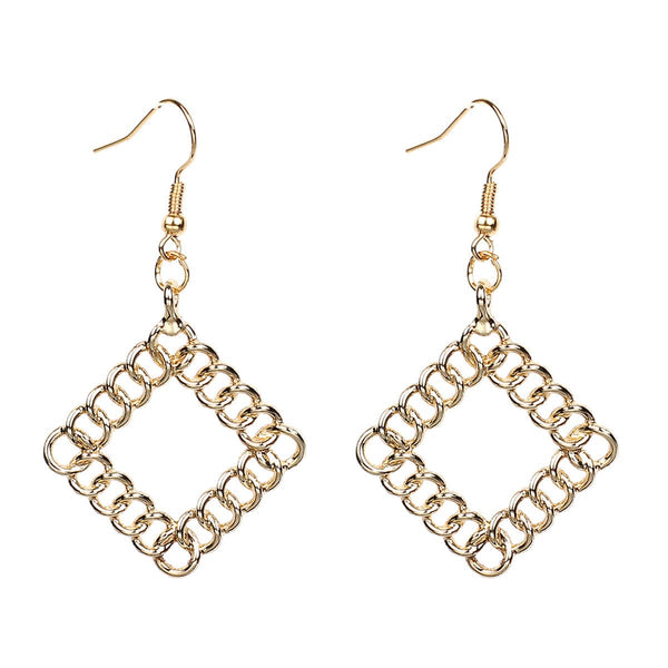 Goldtone Chain Rhombus Drop Earrings